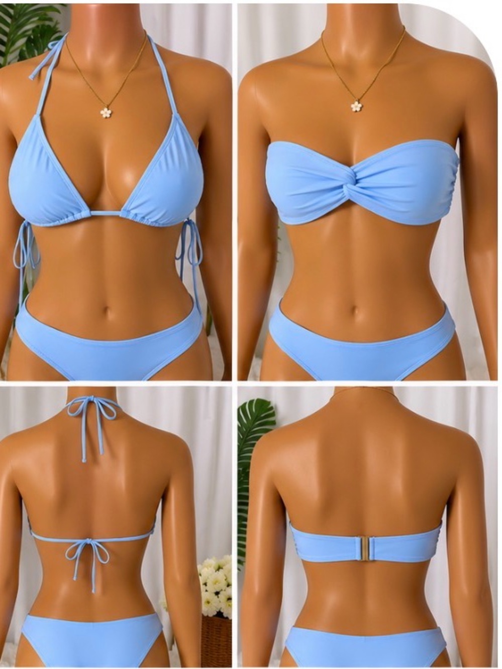 NWT 3-Piece Mix & Match Bikini Set | 2 Tops + 1 Bottom | Light Blue | Size M